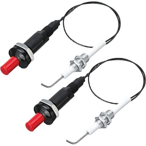 Lot de 2 kits d'allumage piézo pour barbecue à gaz avec bouton poussoir d'allumage pour grills à gaz, poêles, fours, cheminées et chauffages, câbles de 50 cm (1/5)