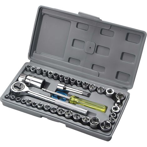 Coffret de 39 douilles Cr-V 1/4" et 3/8" avec clé à cliquet à dégagement rapide (1/5)