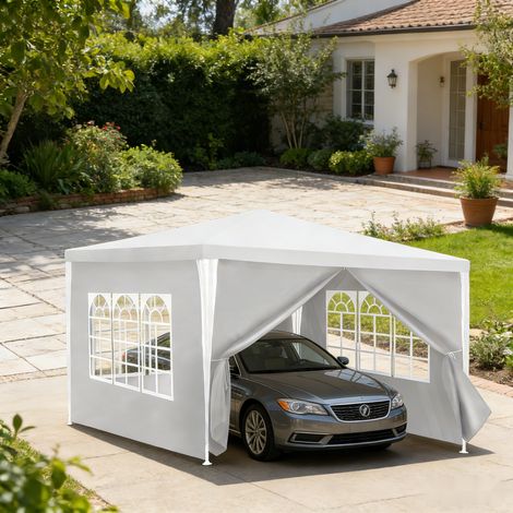 Wolketon Blanc 3x3m Tonnelle de réception, tente imperméable en PE avec fenêtres pour terrasse, jardin et fête familiale (1/5)