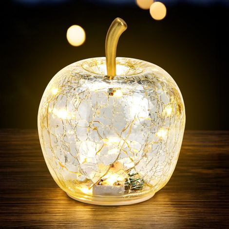LED Glas Apfel 11 cm mit Timer - transparent - Deko Frucht in Bruchglas Optik