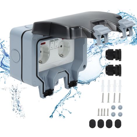 Prise Étanche Extérieure IP66 avec Interrupteur. Prise Extérieure Murale Double pour Cuisine.Piscine et Gardin