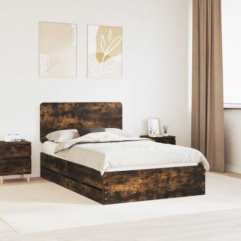 vidaXL Struttura del letto con cassetto Rovere fumé 120 x 190 cm