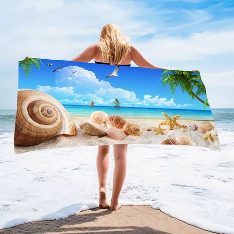 Mikrofaser-Strandtuch-Set, extra groß, schnelltrocknend, weich, sandabweisend, 76 x 152 cm, für Kinder, Frauen und Männer, Pool, Schwimmen, Strand, unverzichtbares Zubehör (Meeresseite)