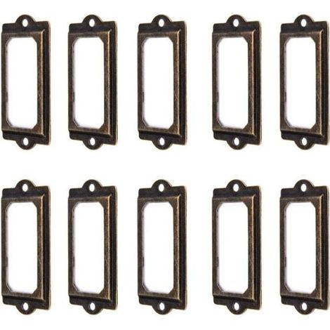 50pcs Vintage Bronze Metal Label Holders, 60mm x 17mm, Business Card Holders for Bookcases, Drawers and Cabinets (1/5)