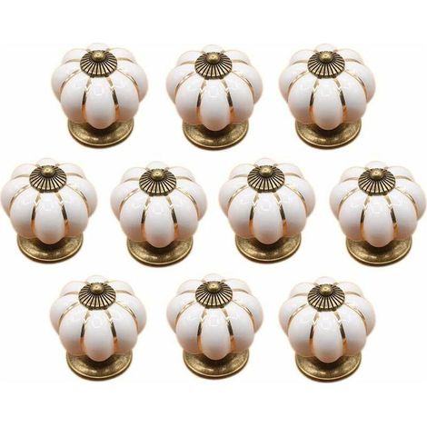 – Set mit 10 Keramik-Schubladengriffen – Kürbisform – Passend für Schränke und Schubladen – Maße: 4,1 x 4,1 cm (1/5)