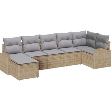 Maison Exclusive - Juego de Sofá 7 uds. Beige ratán sintético (1/5)