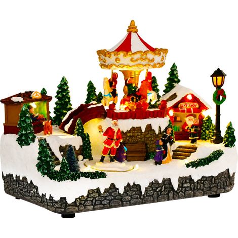 Villaggio di Natale con giostra SALO 25,5 x 16 x 21,5 cm Resina vidaXL (1/5)