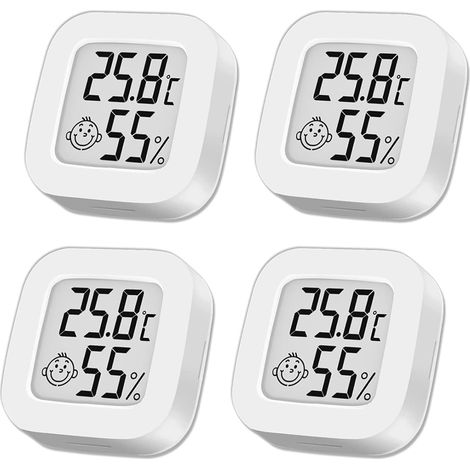 Thermometre interieur Hygromètre intérieur, Mini Hygromètre Thermomètre extérieur Digital Thermomètre intérieur pour Maison Terrarium Chambre Bébé Couveuse Cave Vestiaire etc(4 Blancs) (1/5)