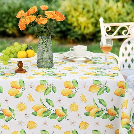1 Nappe en toile cirée, motif citron, PVC 350GSM, imperméable, découpable, pour jardin, terrasse, fête d'été