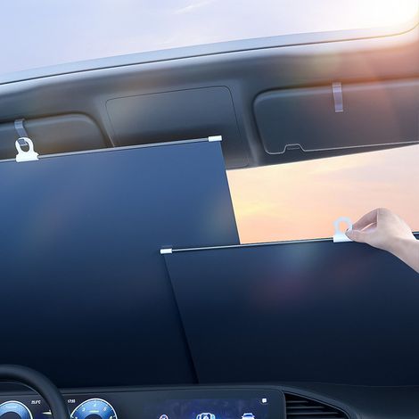 Store Solaire Automobile - Protection UV et Isolation Thermique - Rideau Rétractable Automatique avec Ventouse - Pour Pare-Brise Avant ou Arrière - Noir (1/5)