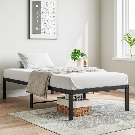 Lit plateforme 90x200 cm en métal noir, gain de place pour chambre FloraGrace (1/5)