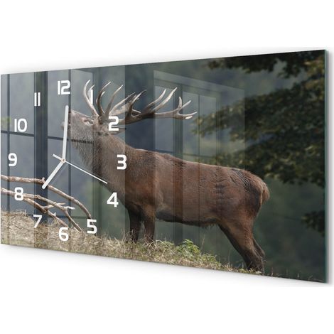 Horloge Murale XXL 60x30 cm Design Moderne en Verre Trempé Salon Salle à Manger Cerf sur la colline (1/5)