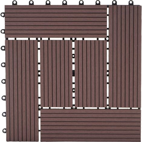 11x carreau WPC Rhone, carrelage balcon/terrasse, optique bois à 30x30cm - 1m² - premium, café décalé (1/5)
