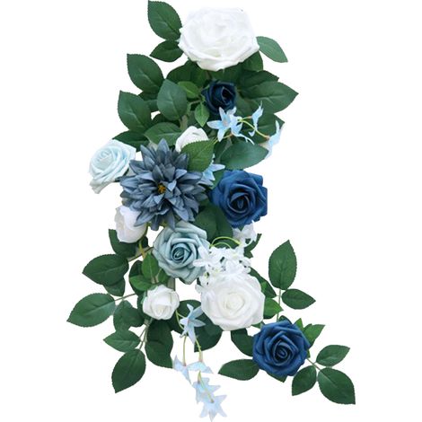 Künstlicher Blumenkranz für Hochzeitszeremonie, Stuhllehnen, künstliches Willkommensschild, Blumendekoration für Gartenfeiern, Partys, Blau (1/2)