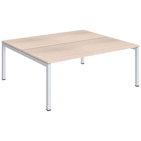 Pôle 2 bureaux droits Teamline L 180 cm - plateaux chêne clair piètement métal blanc arche - Maxiburo