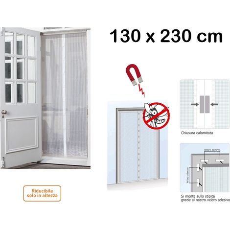 Zanzariera/Tenda con chiusura automatica a calamita/magnetica 130x230cm Bianca - Mod. Basis