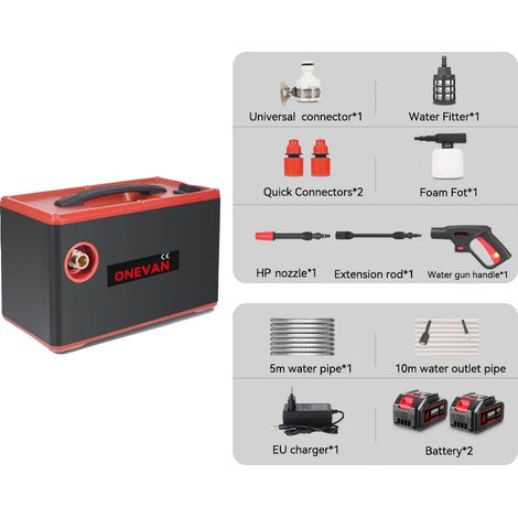 Hidrolimpiadora eléctrica inalámbrica de 4000 W, limpieza a alta presión, 2 baterías, 1 enchufe europeo. (1/2)