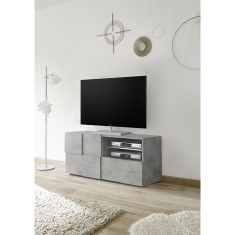 Meuble TV 121 cm moderne gris béton Milenor (1/5)
