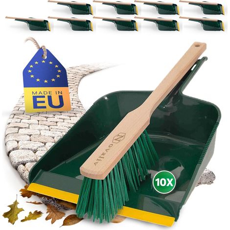 Ensemble 10 pelles et balayettes long manche plastique vert/jaune