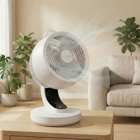 Ventilateur de Bureau Silencieux, 8 Vitesses, Oscillation 70°, Télécommande, Circulateur d’Air, Minuterie 12h, Blanc (1/5)