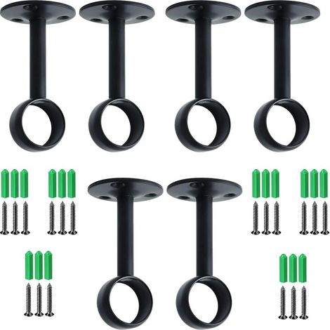 Lot de 6 Supports de Tringle à Rideaux en Acier, Ceiling-Mount Bracket pour Tringle à Rideau Douche Ménage Universel Bride Socket Fixation Pièces Avec Vis de Montage et D'ancrage en Plastique - 25 mm