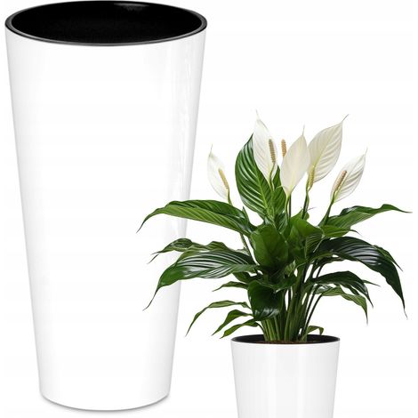 Pot de fleurs blanc brillant DTUS300S-S449 avec insert, pour balcon et jardin, modèle Slim Shine White (1/5)
