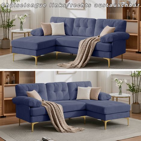 Canape d'angle reversible 3 places 187, 5 cm bleu (1/5)