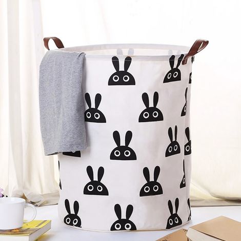 Panier à linge mignon en coton avec motif lapin, 40 x 40 x 50 cm, avec doublure imperméable. (1/5)