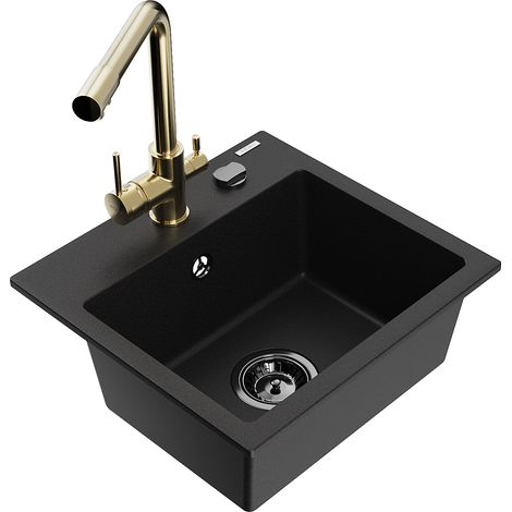 Mexen Milo évier en granit 1 bac avec robinet de cuisine Duero, noir - 6505-77-671600-50-B (1/5)