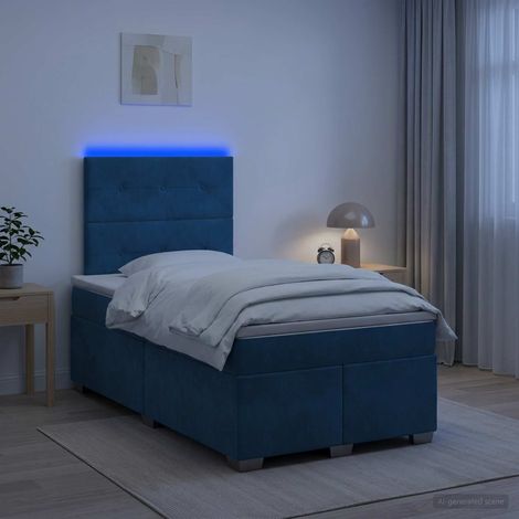 vidaXL Lit boxspring avec matelas Bleu 120 x 190 cm Velours (1/5)