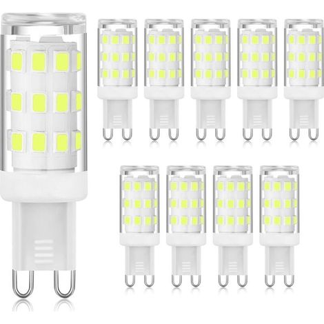 Ampoule LED G9 6000K Blanc froid 3W, LED à douille G9 à deux broches (équivalent halogène 40W), ampoules G9 à économie d'énergie pour lustre, pas de scintillement, non dimmable, 10 paquets (1/4)