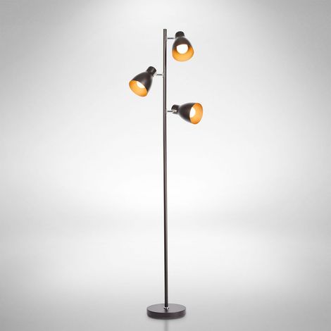 Lampadaire design métal 3 spots noir-doré vintage retro spots orientables pivotables (1/5)