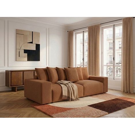 BOBOCHIC - Canapé droit fixe 4 places VOLTAIRE tissu chiné   Orange (1/5)