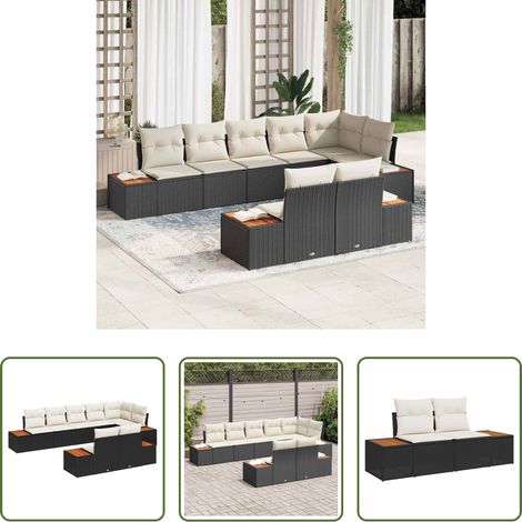 vidaXL Canapé jardin - Ensemble de canapé de jardin avec coussin 8 pcs Noir Poly rotin (1/5)