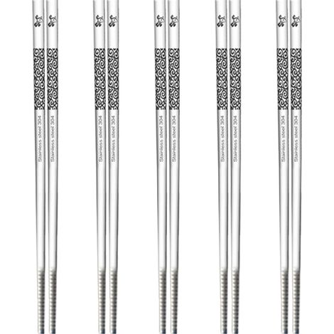 Baguettes En Acier Inoxydable 304 - Non Glissantes - Design Carré - Lavables En Lave-vaisselle - Pour Cuisine Maison - 5 Paires (1/5)
