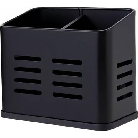 Organizador de utensilios de cocina de 2 compartimentos para encimera – Cesta de drenaje negra para cucharas y utensilios de cocina (1/5)