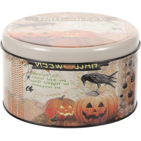 Boîte de rangement Halloween vide en métal pour biscuits et bonbons-13.50X13.50X8.00CM-Colorful (1/4)