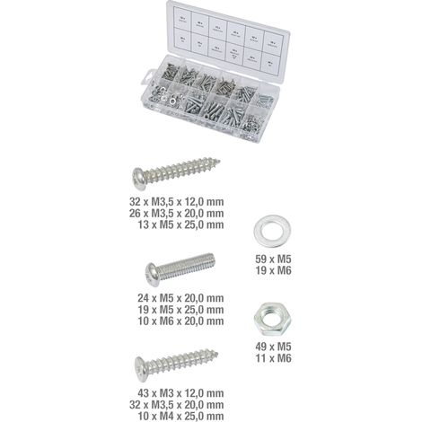 Ks Tools – Assortiment de vis pour métal et bois – 347 pièces – Vis M3,5 à M6 – Normes DIN 7981/7982/555/7985 – Coffret plastique inclus (1/5)
