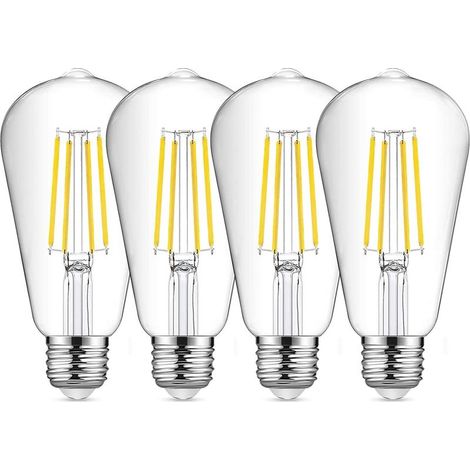 Ampoule à filament LED E27 ST64, ampoule vintage blanc froid 8 W 6500 K, ampoule Edison vintage, lampe antique rétro, équivalente à une ampoule à incandescence de 80 W, paquet de 4 (1/5)