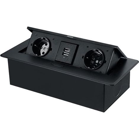 Einbau-Steckdosenleiste für den Schreibtisch,ausklappbare Steckdosenleiste,2 Steckdosen + 2 USB-Ladeanschlüsse,schwarz (1/5)