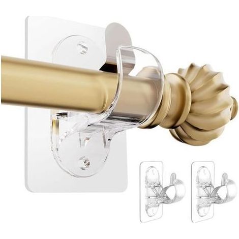 Supports de tringle à rideaux autocollants sans perçage, lot de 2 crochets réglables transparents, fixation adhésive sans clous pour tringle à rideaux (1/5)