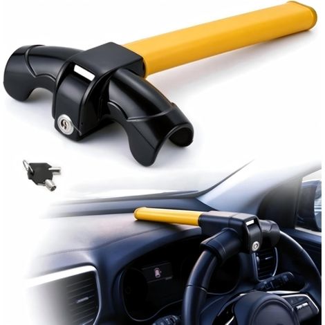 Serrure Antivol Voiture Verrou de Volant Bloque Volant Barre Antivol Canne Antivol Robuste Haute Sécurité Universel avec 2 Clés pour Stationnement Auto SUV Camion Fourgonnette Petit jaune (1/5)
