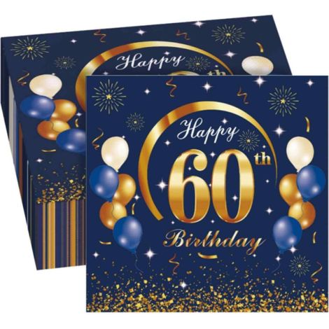 Serviettes bleues pour une fête d'anniversaire de 60 ans (hommes et femmes), 33 x 33 cm (1/5)