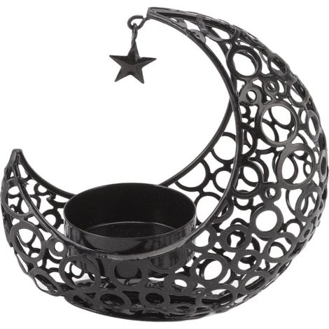 Jeffergarden Bougeoir romantique en forme de lune, bougeoir creux en fer pour mariage, décoration de nol, Table basse à manger, noir-DOU