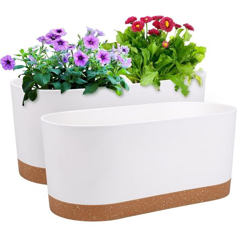 Fensterboxen 2er 40x17,8cm selbstbewässernd Pflanzgefäße Weiß 40.6cm (1/5)