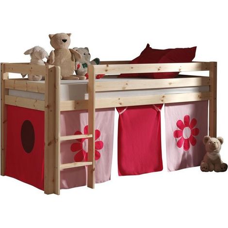 Lit mi-hauteur Charlotte avec tente de lit Fleurs - bois de pin (1/3)