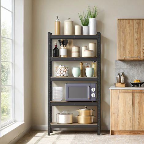 Étagère de rangement, bibliothèque, 5 niveaux, étagère de cuisine, étagères réglables, noir (1/5)