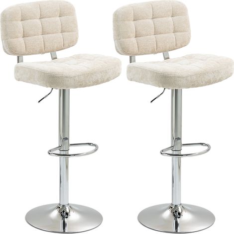 Verstellbarer Barhocker mit Rücken- und Fußstütze, 2er-Set, Stahlrahmen, Belastbarkeit 120 kg, beige