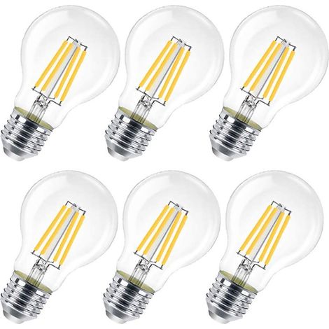 Pack of 6 E27 LED bulbs, 8W (equivalent to 80W), clear, non-dimmable, warm white 3000K, model A60 (1/5)