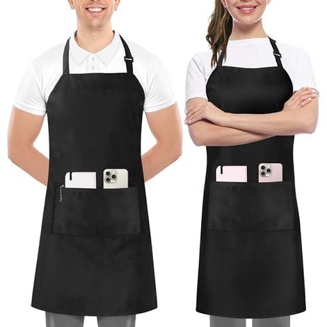 Confezione da 2 grembiuli da cucina per uomo e donna - Grembiule da barbecue con 2 tasche e cinghie regolabili, ideale per barbecue, ristorante, bar e giardinaggio. (1/5)